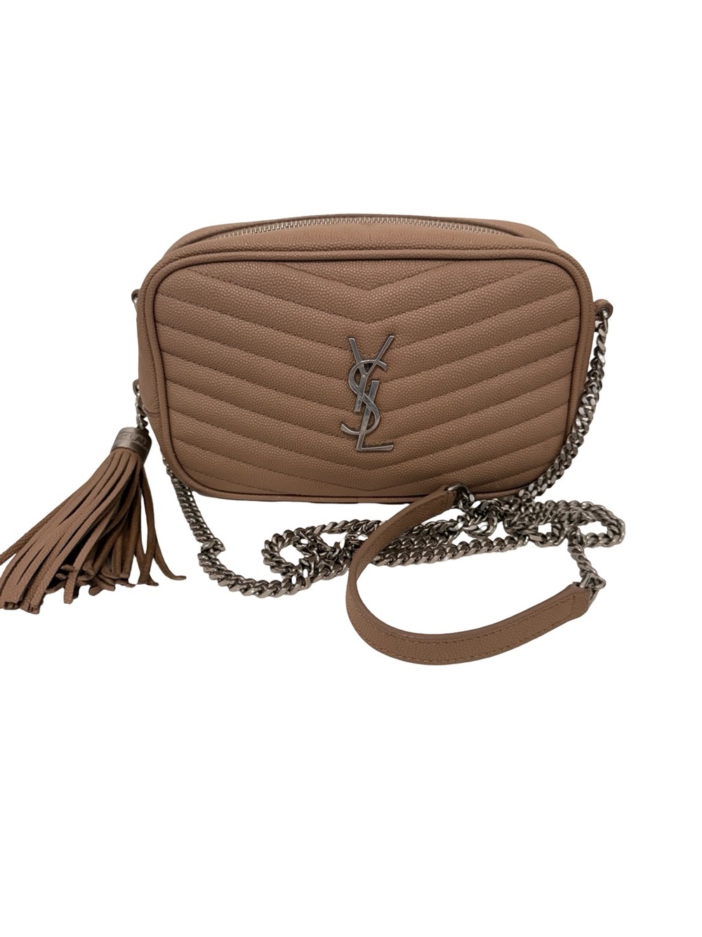 YSL Grain De Poudre Matelasse Monogram Mini Lou Camera Bag Gold Sand